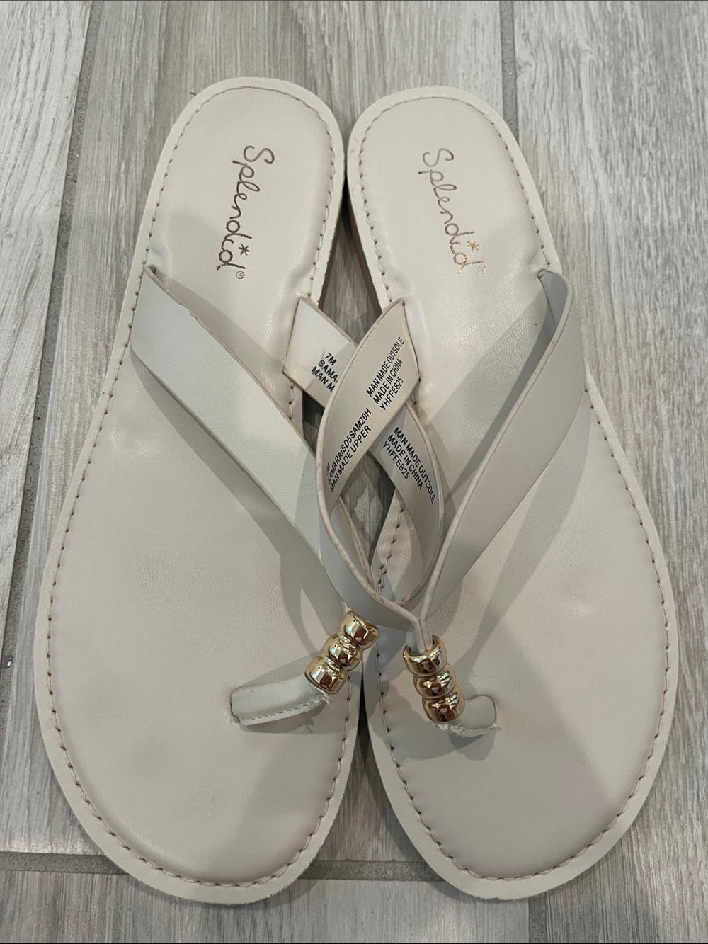 Splendid Cream and Gold Thong Sandals